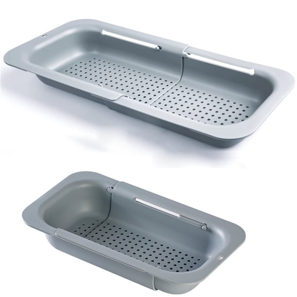 Cesta de fregadero ajustable, colador extensible para lavar verduras y frutas, colador de plástico plegable con diseño que ahorra espacio, resistente al calor, material libre de BPA, drenaje