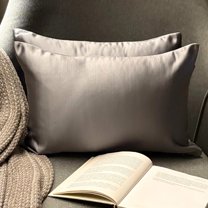The HomeCentric Decorative Lumbar Pillow Cover Silver Pack Of 2, 12"x14" (30x35 cm) Satin Solid Oblong Pillow Cover, Modern Cushion Cover Style - Silver Gray Slub Satin