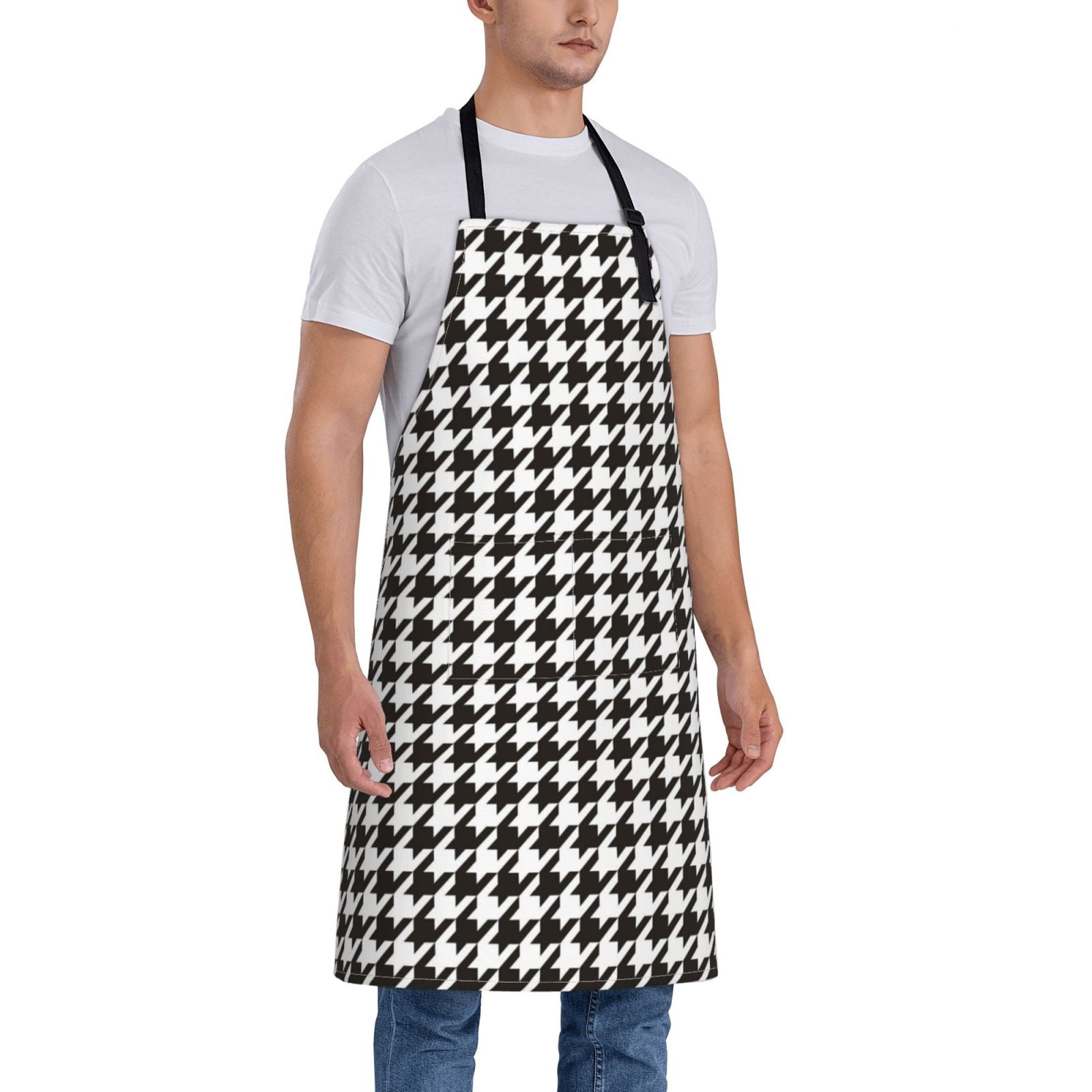 Kdxio Houndstooth Black And White Apron with Pockets Adjustable Kitchen Aprons for Men Women Waterproof Aprons for Cooking,Drawing,Crafting, Baking Household Cleaning