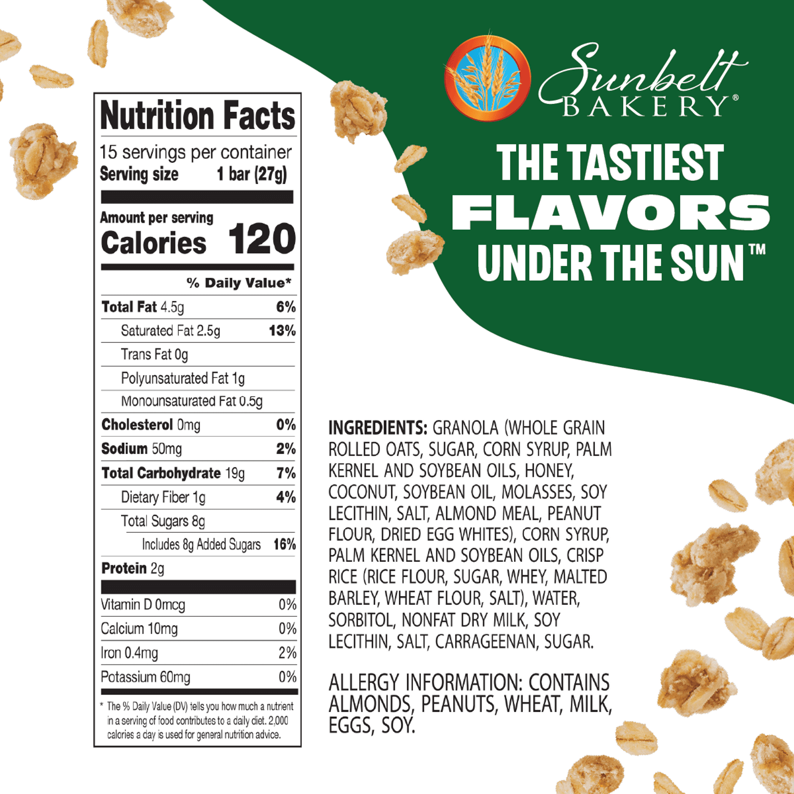 (3 pack) Sunbelt Bakery Chewy Granola Bars, Oats & Honey, 15 Ct