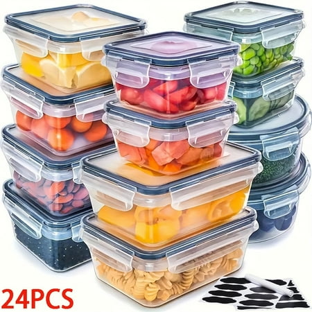 24PCS Airtight Food Storage Container Set - Leakproof, BPA-Free Durable Plastic, 12 Boxes & 12 Lock Lids, Ideal for Lunch, Pantry & Kitchen Organization, Shipped from Local Warehouse