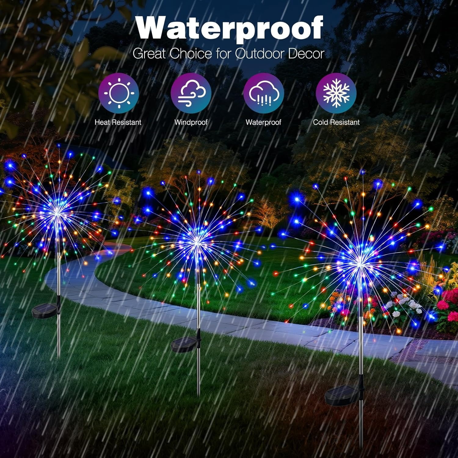 10 Pack Solar Garden Lights Outdoor, 120 LED Firework Lights with 8 Modes, Waterproof Twinkle Fairy Lights for Yard Patio Pathway Pool Party Decor, Multicolor