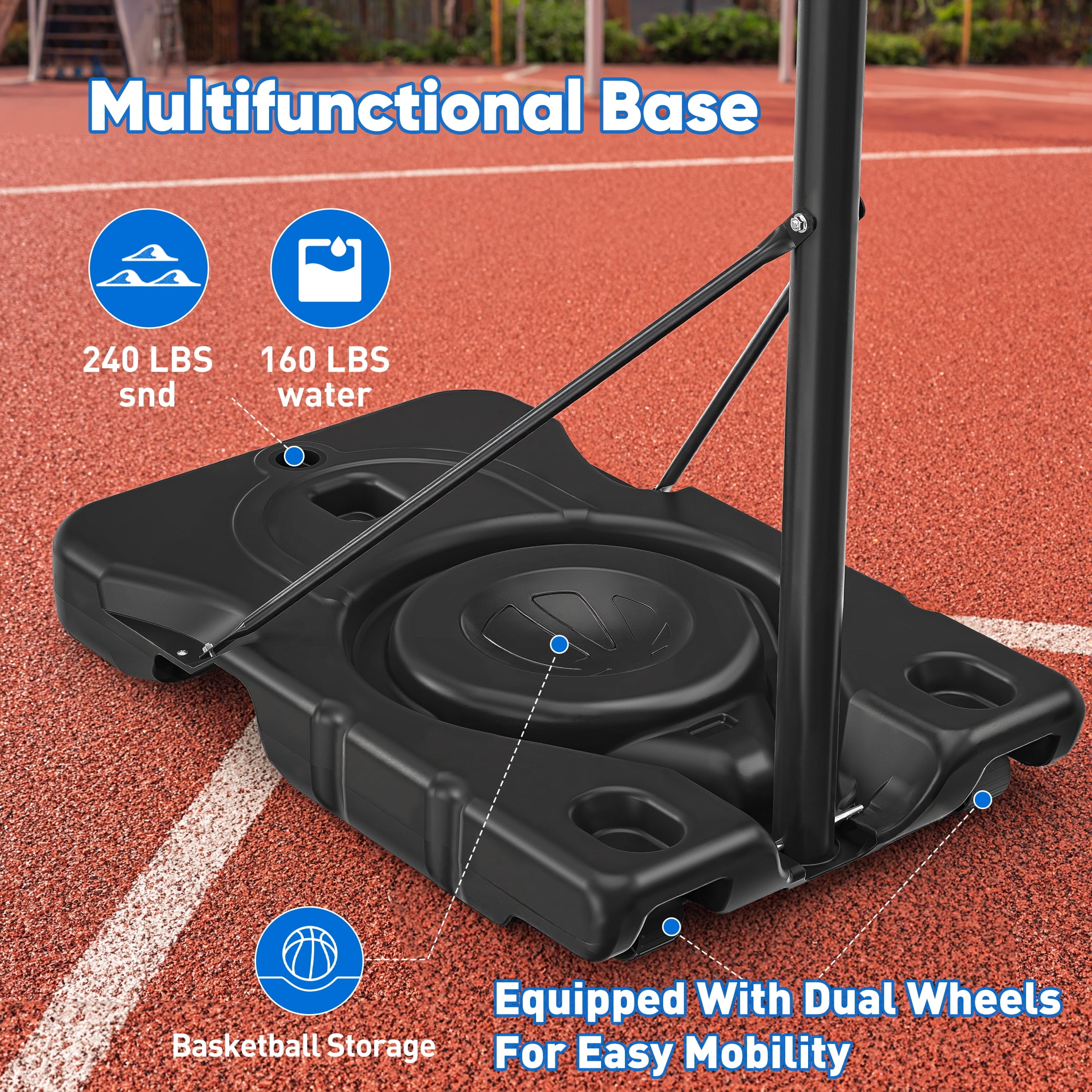 MCQ Adjustable Outdoor Basketball Hoops with 44-inch Durable Backboard, Adjustable Height 4.9 ft. to 10 ft. for Family Fun and Skills Training