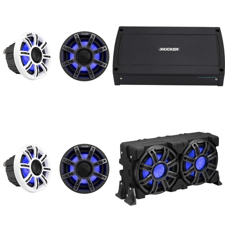 Kicker Marine (2) 51MSC65 Premium 6.5 KXMA900.5 5 Channel Amp & 51MWLE104 10 Loaded Enclosure LED Marine Audio Upgrade