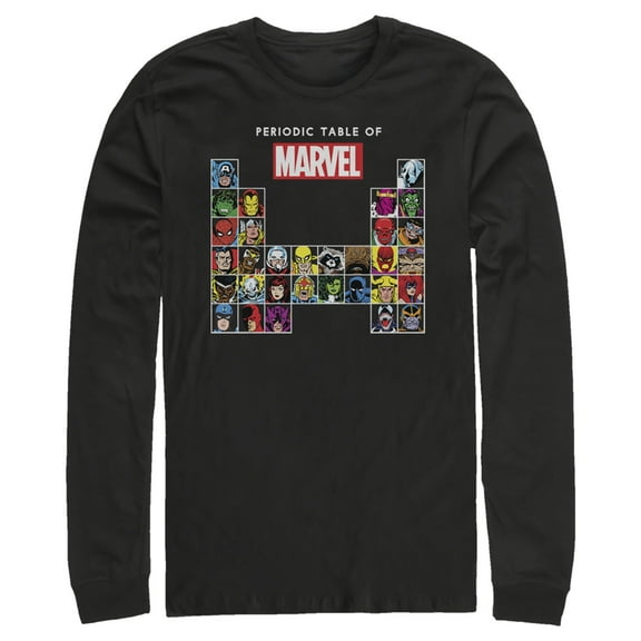 Men's Marvel Periodic Table of Heroes Long Sleeve Shirt Black Large
