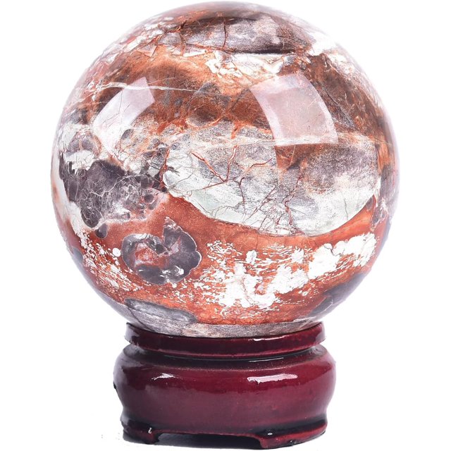 AMOYSTONE Divinatio Money Agate Ball 2.4-2.8" | Handcrafted Energy Stone Sphere with Wooden Rack