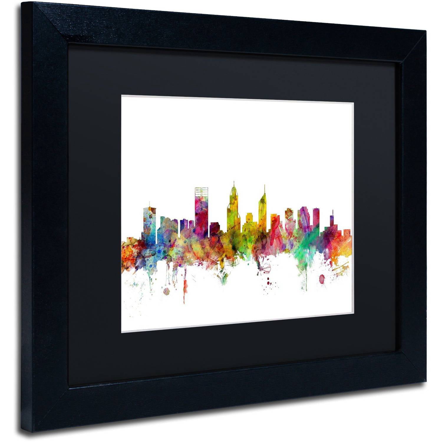 Trademark Fine Art "Perth Australia Skyline" Canvas Art by Michael Tompsett Black Matte, Black Frame