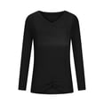thumbnail image 5 of HAPIMO Women's Clearance Solid Color Pleated Blouses Regular Fitted Casual Criss-Cross V Neck Shirts Fall Loose Basic Tops Long Sleeve Cotton Lined Tees Fashion Workout Black S, 5 of 7