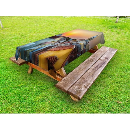 

Sunset Outdoor Tablecloth View over the Rooftops of the Old City Cartagena Cathedral Colombian Coast Picture Decorative Washable Fabric Picnic Tablecloth 58 X 104 Inches Multicolor by Ambesonne