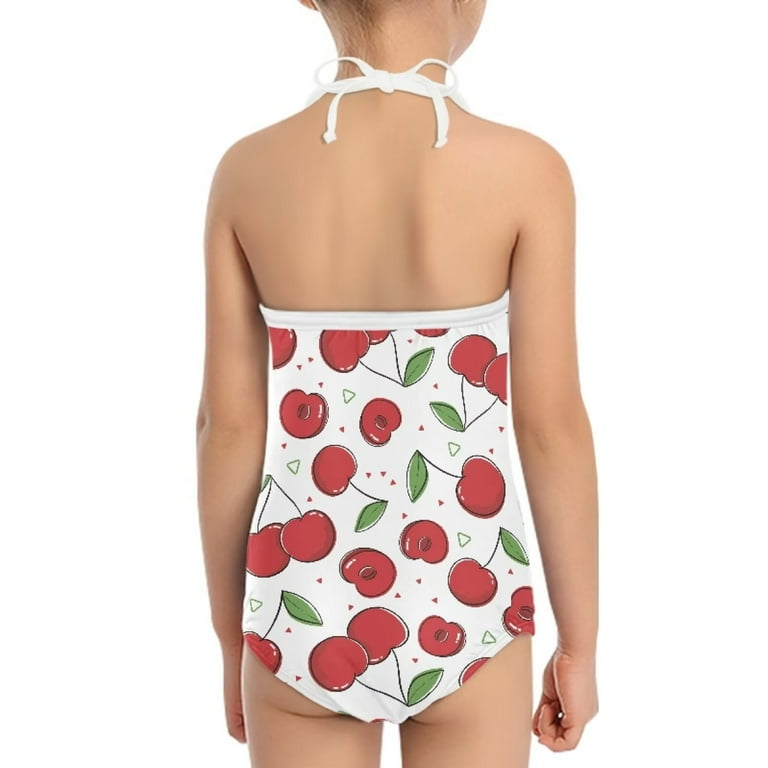 SEANATIVE Red Cherry Kids Swimsuit One Piece Skin-Friendly Lace Up