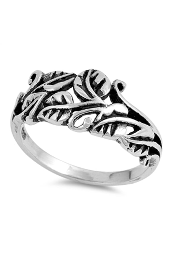 Oxidized Leaf Filigree Floral Tree Ring .925 Sterling Silver Band Jewelry Female Male Unisex Size 9