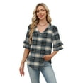 thumbnail image 4 of Ronuti Womens Blouses Ruffle Sleeve Top V Neck Shirts Casual Outfit Bell Sleeve Cute Tee Spring Summer Fashion Clothes, 4 of 10