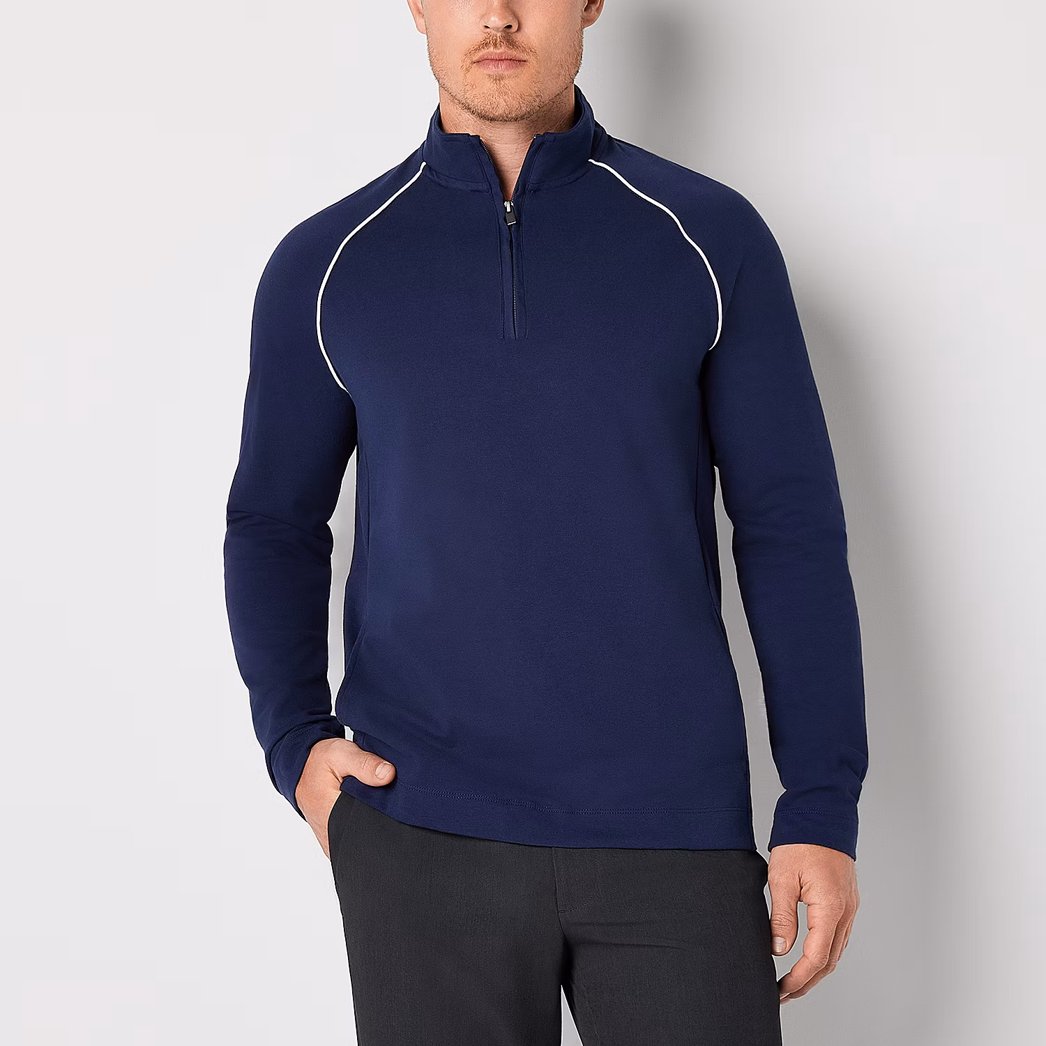 Van Heusen Men's Mock Neck Long Sleeve Quarter-Zip Pullover 2XL Black Iris