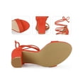 thumbnail image 2 of BLISSFUL STEP Strappy Lace Up Block High Heel Sandals for Women Orange 9.5, 2 of 6