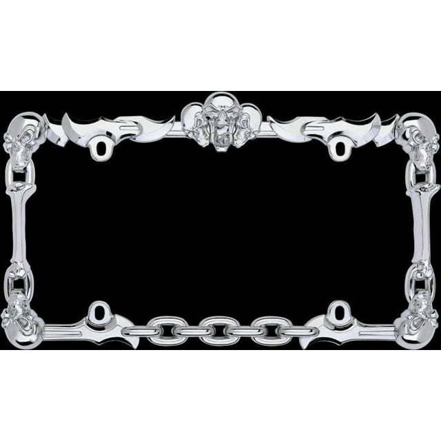 Cruiser Cadre de Plaque d'Immatriculation 25231 Cadre d'Immatriculation; Design Crânes/os/dagues et Chaînes; Poli; Chrome; Métal Moulé sous Pression
