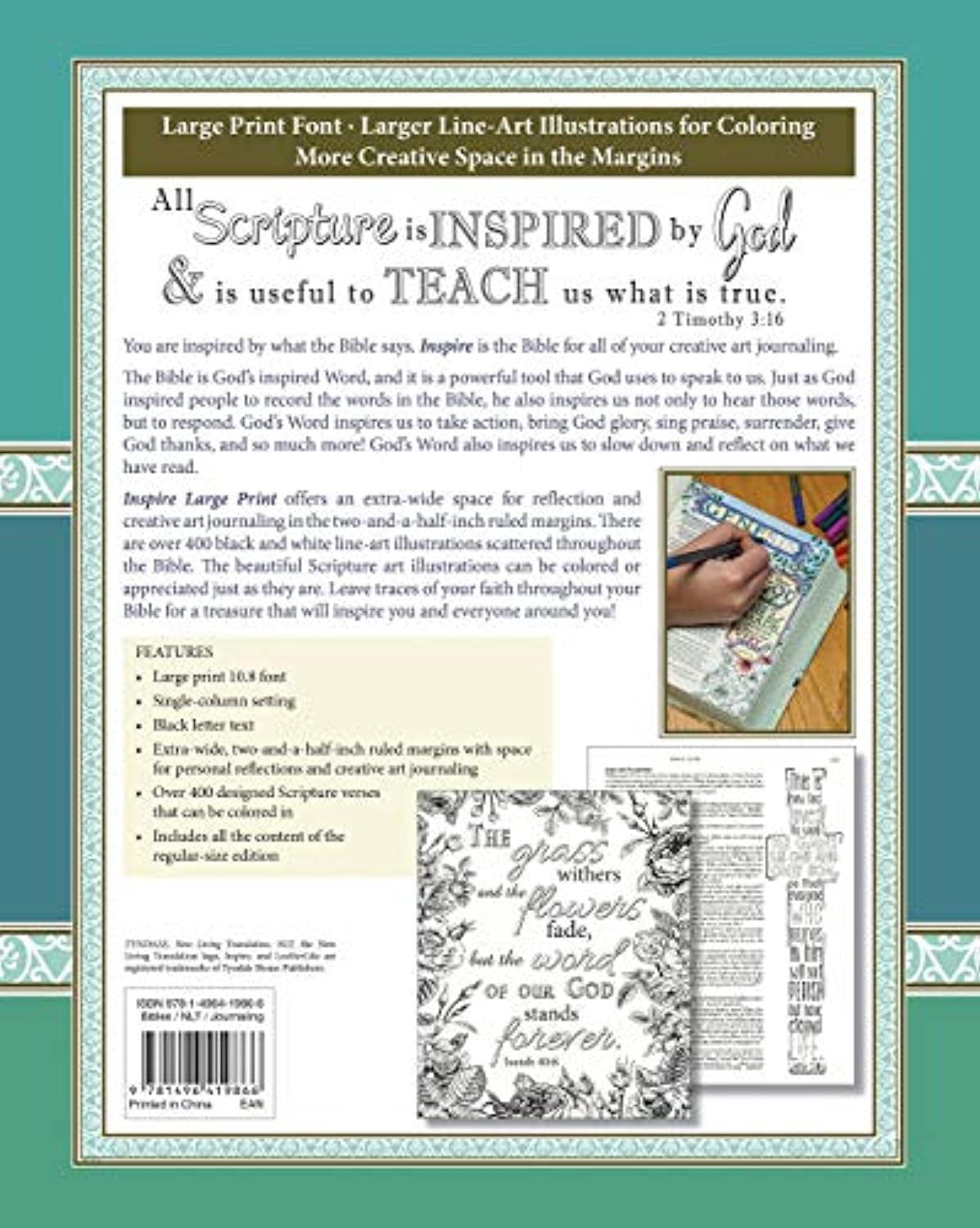 Inspire Bible Large Print NLT (LeatherLike, Floral Fields with Gold) : The Bible for Coloring & Creative Journaling (Hardcover)