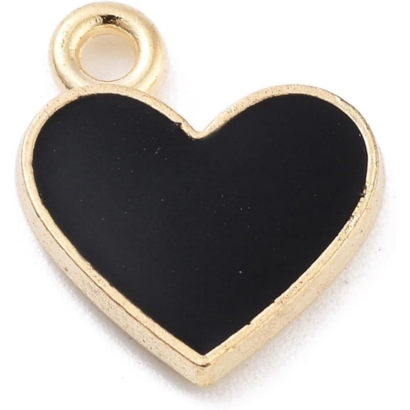 100Pc Enamel Heart Charm Heart Pendant for Women Jewelry Making 13x11x2mm Hole: 1.5mm Black DIY