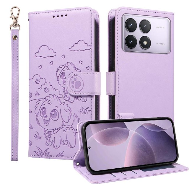 Funda Cartera GANGXUN con Diseño de Perrito en Relieve para Xiaomi POCO F6 Pro , Protección 360° con Ranuras y Correa Desmontable