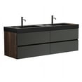 thumbnail image 6 of Grace 60-Inch Walnut Modern Wall-Mounted Bathroom Vanity with Matte Black Engineered Quartz Basin, Hidden Handle Drawers & Pre-Assembly, Easy Installation & Ample Storage for Contemporary Bathrooms, 6 of 9