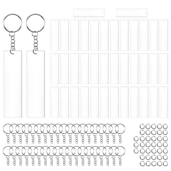 120 Pieces Rectangle Acrylic Key Chain Blank Transparent Acrylic KeyChain Blank