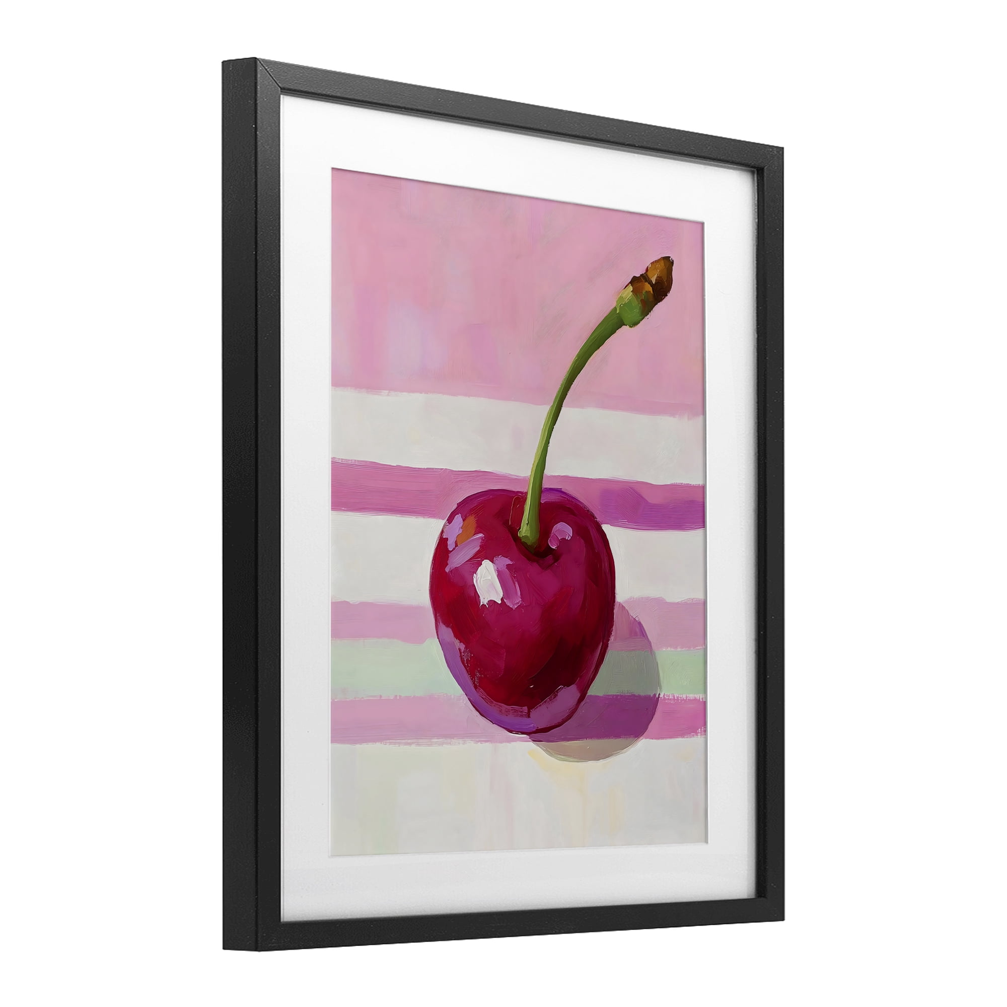 Stupell Industries Cherry on Pink Stripes Black Framed Print Under Glass, design by The Prints Vibe