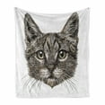 thumbnail image 1 of Animal Soft Flannel Fleece Throw Blanket, Little Cat Head Looking Innocently with Long Whiskers Sketchy Like Artwork, Cozy Plush for Indoor and Outdoor Use, 60" x 80", Grey, by Ambesonne, 1 of 6