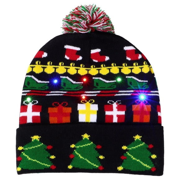 Christmas Beanie Hat, LED Lighted Christmas Knitted Hat with 6 Colorful LEDs, Elastic Knitted Beanie Hat for Adults & Teens, Gift for Christmas Holiday New Year
