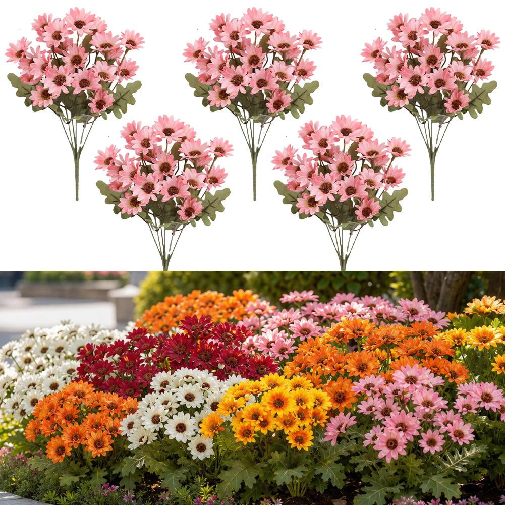 OADUKQ Artificial Flowers 5-Pack Plastic Bouquets with Adjustable Autumn Home Decor Wedding Centerpieces Pink 12.6 X 5.91 in