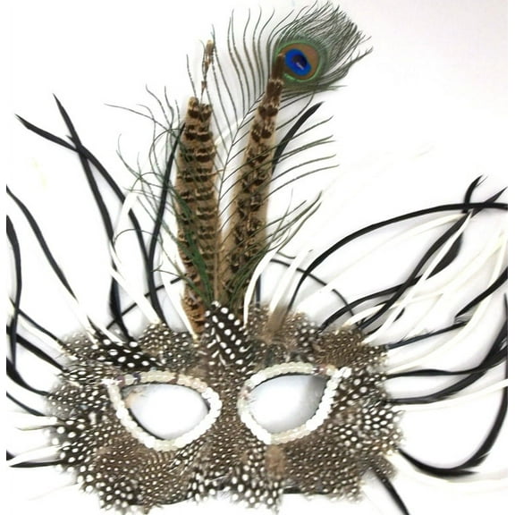 Black White Wild Feather Masquerade Mardi Gras Mask
