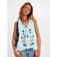 thumbnail image 3 of Women'S Floral Embroidered Tops U Neck Fringe Tie Front Tank Tops Loose Boho Sleeveless Mexican Shirts Light Blue L, 3 of 5
