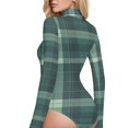 thumbnail image 4 of Grid Stripe Women's Mock Turtle Neck Long Sleeve Tops Bodysuit Jumpsuit One Piece Leotards Shirt, 4 of 8