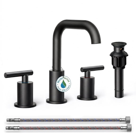 TVOFEK Bathroom Faucets for Sink 3 Hole, Black Bathroom Sink Faucet for Vanity, Pop up Drain Assembly, Stainless Steel Faucets for Sink Basin Restroom