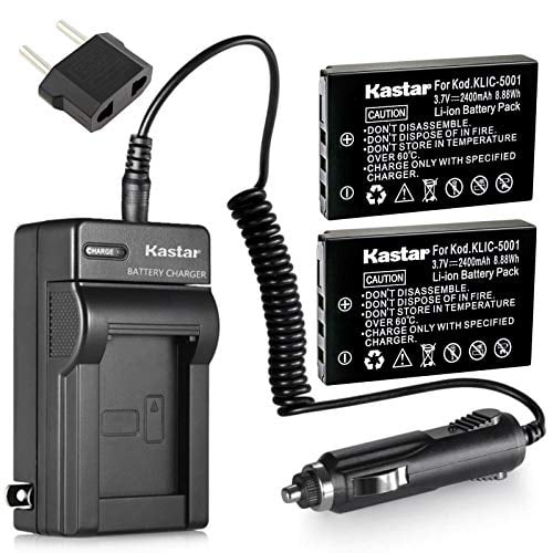 Kastar Nouveau Chargeur + 2 Batterie pour Kodak KLIC-5001 et Easyshare P712 P850 P880 Z730 Z760 Z7590 DX6490 DX7440 DX7590 DX7630 Sanyo DB-L50 DMX-WH1 HD1010 FH11 HD2000 VPC-WH1 HD2000 Hd101010 HD1000