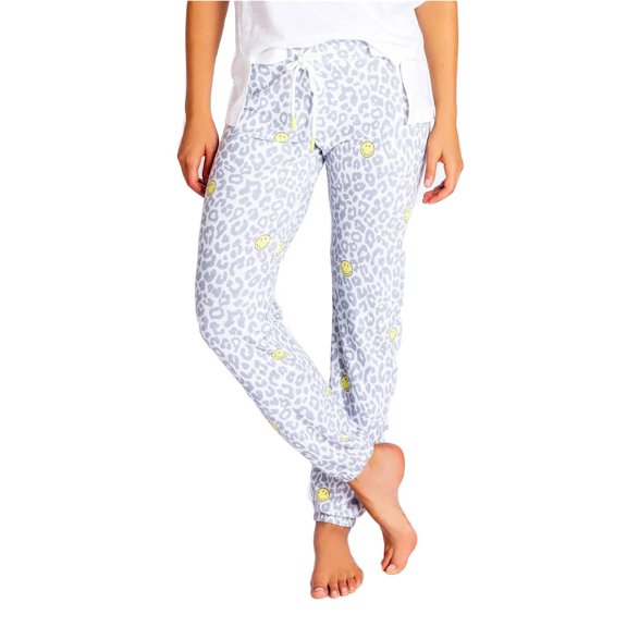 P.J. Salvage Womens Cheetah & Smiles Pajama Jogger Pants, Off-White, Medium