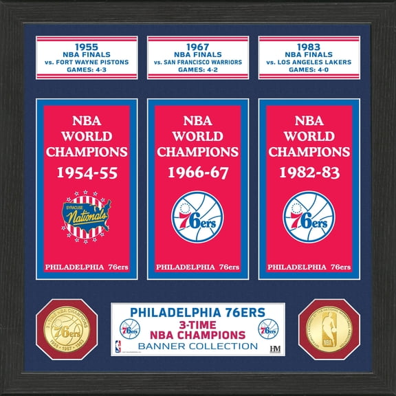 Highland Mint Philadelphia 76ers 15" x 12" 3-Time NBA Finals Champions Banner Bronze Coin Photo Mint