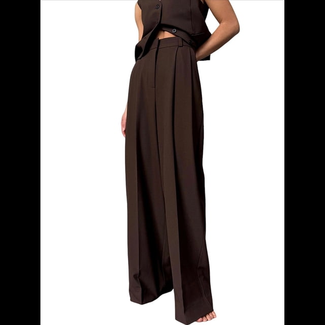 Pantalones de Trabajo para Mujer, de Pierna , de Vestir, de Cintura Alta, Informales, para Oficina y Negocios Color Café S