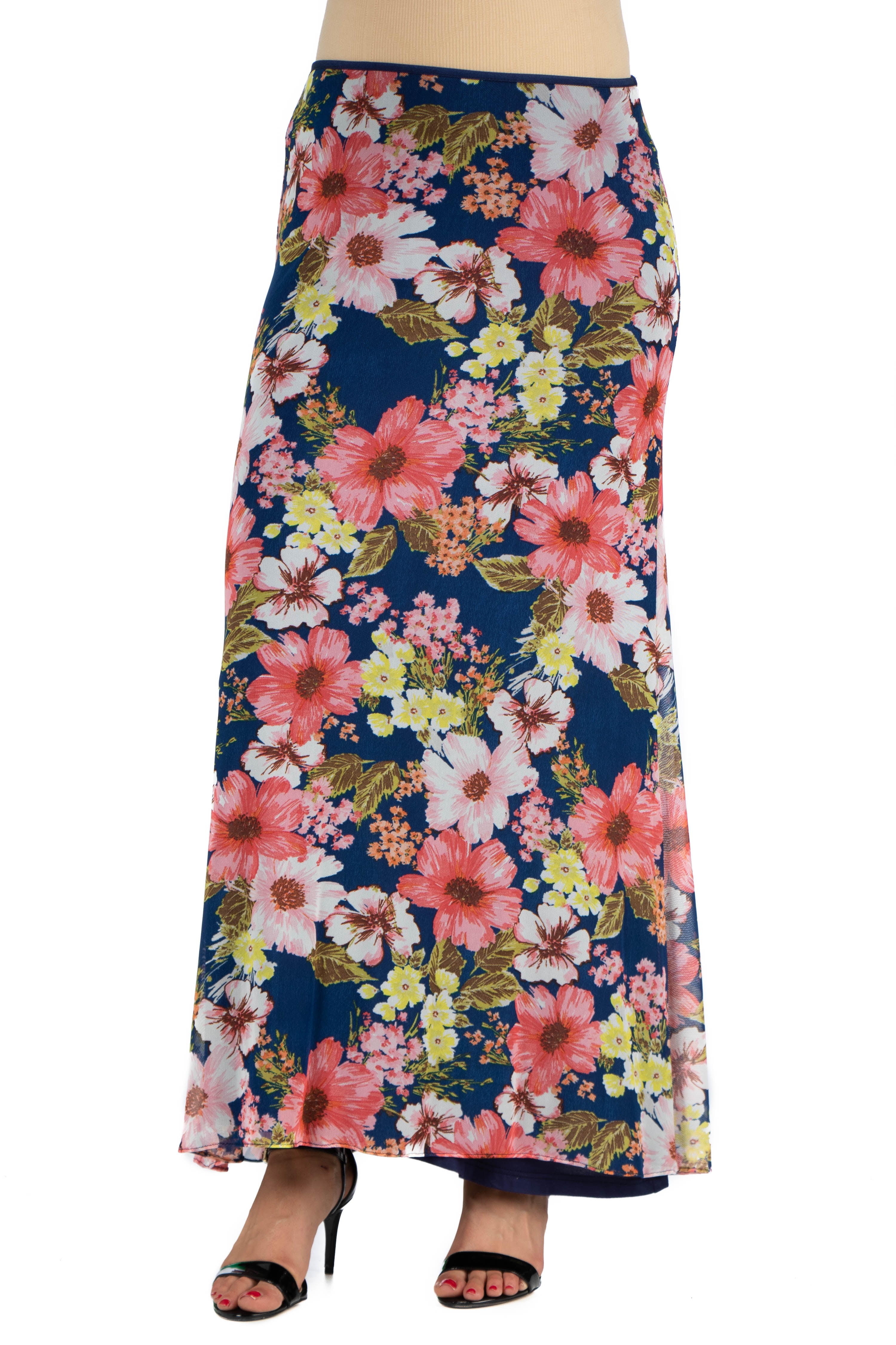 sheer floral maxi skirt