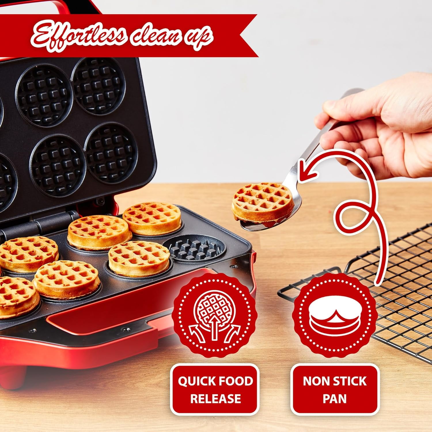 Waffle Maker for Kids, Small Non-Stick Electric Iron Makes 8  Waffles with Recipe Book
