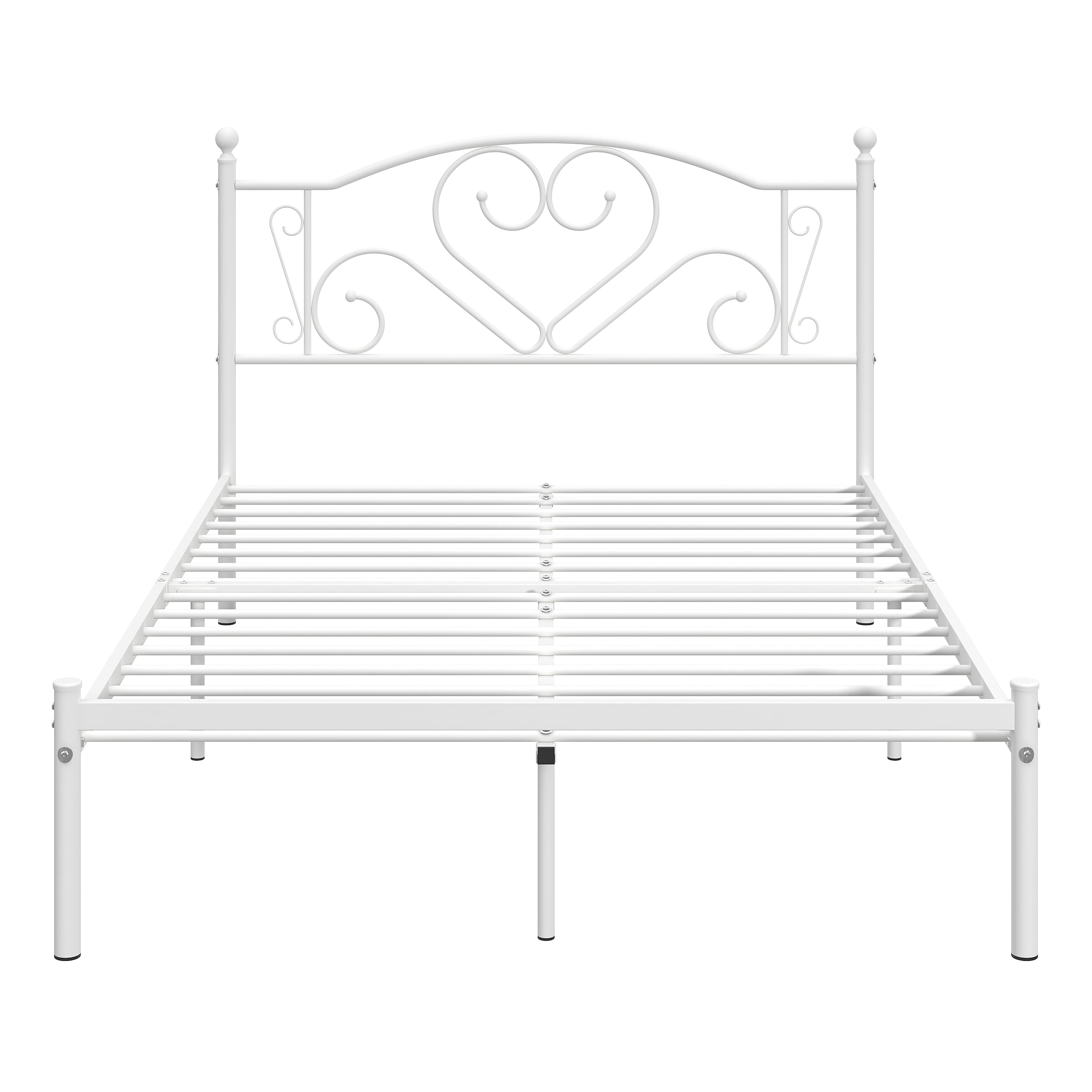 Yoneston 12” Full Size Heavy Duty Metal Platform Bed Frame with Love-Heart Shape Headboard for Bedroom Furniture, White
