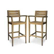 Brigitte Outdoor Acacia Wood Barstools, Set of 2, Teak