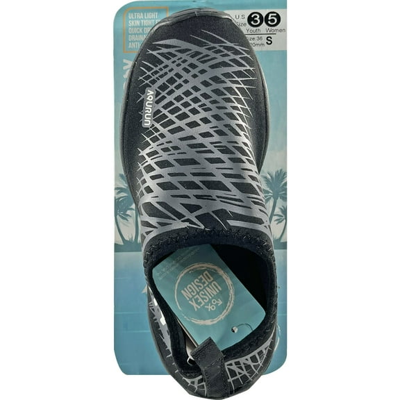 Aqurun Black/Gray Water Shoes, Youth Size 3/Women's Size 5