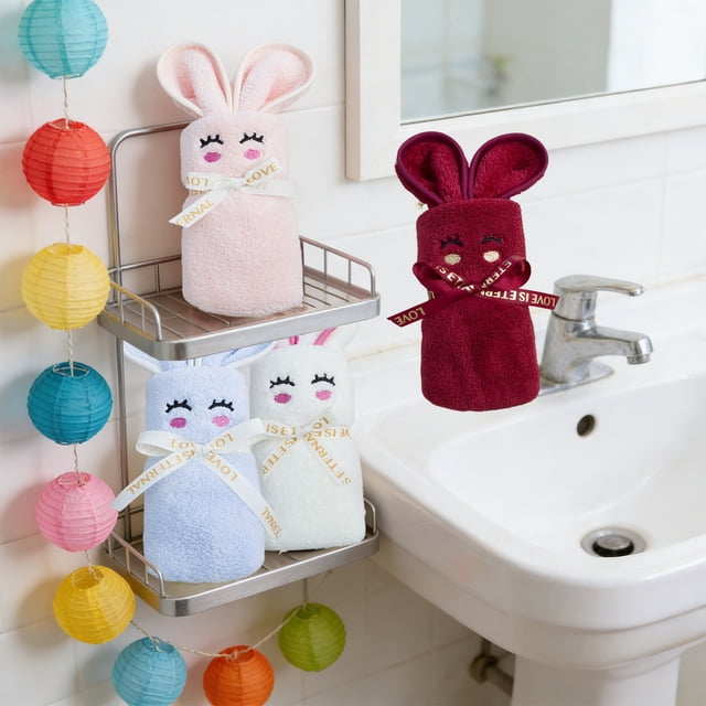 Set de toallas bordadas Happy Bunny - Detalles de boda súper suaves, paños de cocina y decoración de mesa para despedidas de soltera y regalos de aniversario