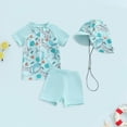 thumbnail image 2 of CAICJ98 Toddler Baby Boy Swimsuit UPF 50+ Rash Guard Short Sleeve Top Shorts Hat Swimwear Bathing Suit (Light Blue,3-4 Years), 2 of 4