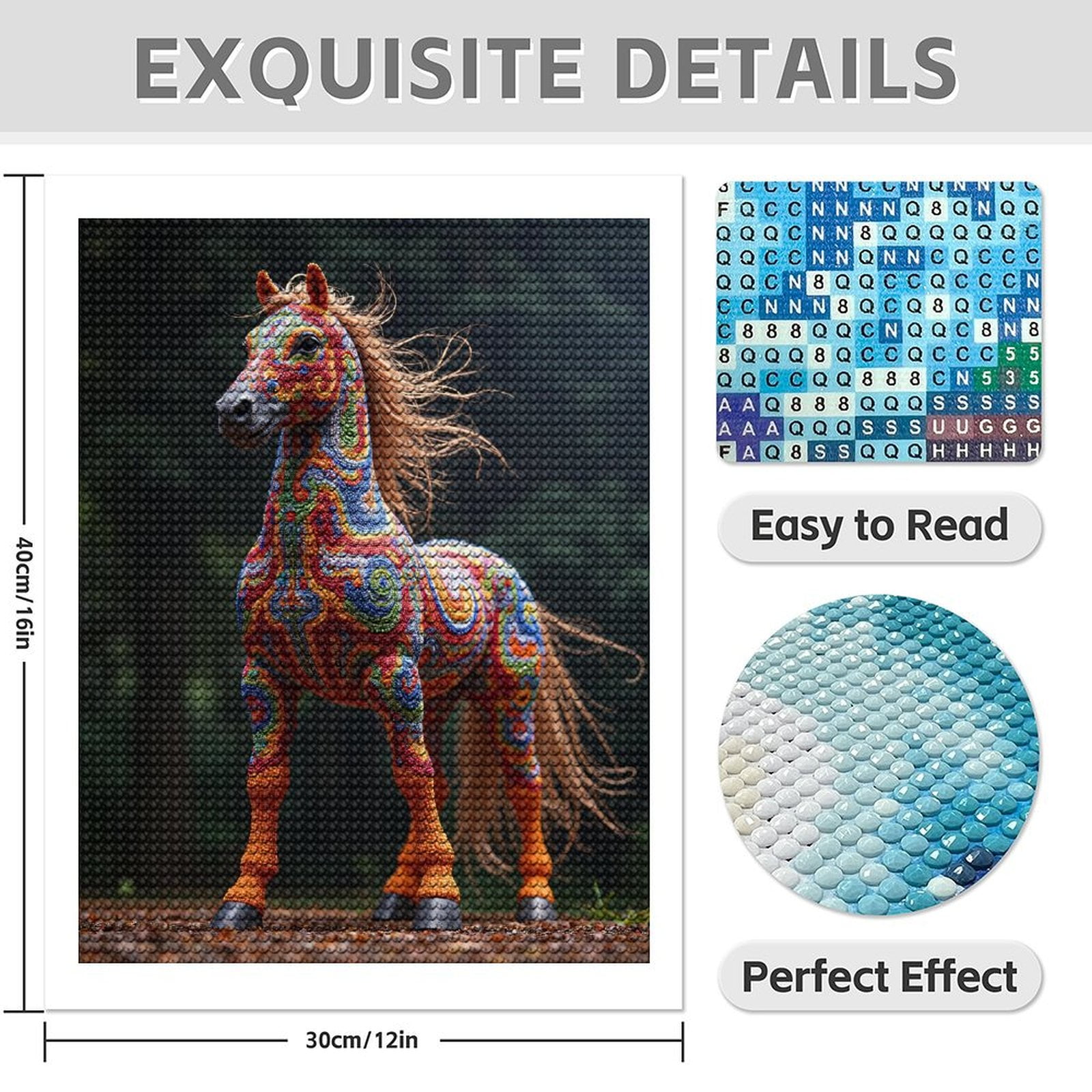 Diamond Art Kits for Adults - 5d Vibrant Artistic Mosaic Horse Diamond Painting for Adults, Diamond Art for Adults Beginners, Diamond Painting Kits for Adults for Home Wall Decor