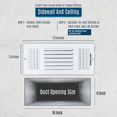thumbnail image 4 of Fits 16x6 Duct Opening 3 WAY Fixed Curved Blade Air Supply Diffuser by Handua | Register Vent Cover Grill for Sidewall and Ceiling | White | Outer Dimensions: 17.75" X 7.75", 4 of 8