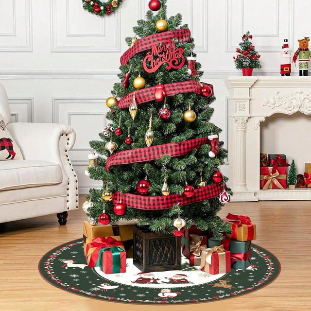 Washable Christmas Tree Skirt Short Pile Polyester Tree Rug for Small To Medium Trees | High-Definition Printed Holiday Floor Mat | Soft Cozy Home Decor for Under Christmas Tree | Festive Base Cover