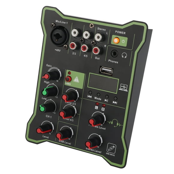 Mini Audio Mixer, 5 Channel Audio Mixer USB Interface Digital Effect Chip Automatically Beautify Voice for Computers for Mobile Phones