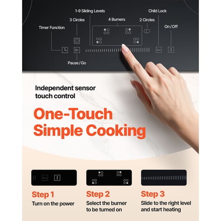 Built in Electric Stove Top,30.3x20.5"4 Burners,240V Glass Radiant Cooktop with Sensor Touch Control,Timer&Child Lock Included,9 Power Levels for Simmer Steam Slow Cook Fry