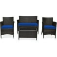 thumbnail image 3 of Patiojoy 4-Piece Patio Rattan Wicker Furniture Set Sofa Chair Table Set w/ Navy Cushions, 3 of 9