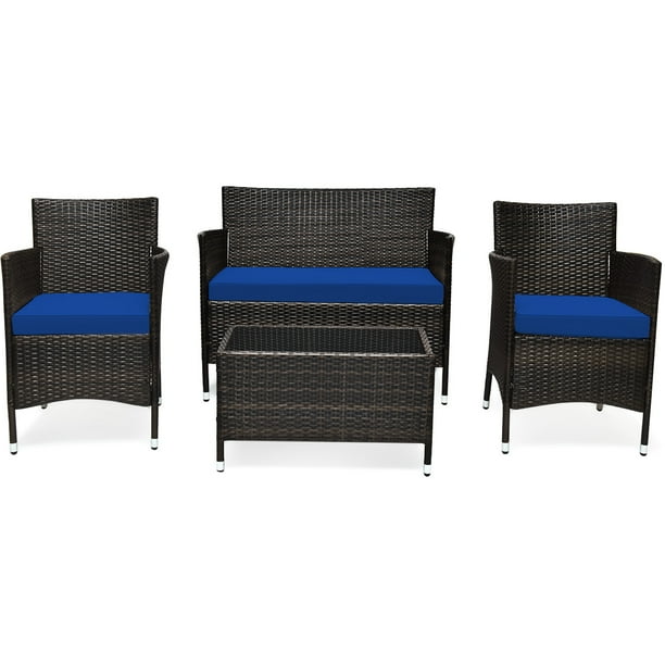 Patiojoy 4Piece Patio Rattan Wicker Furniture Set Sofa Chair Table Set